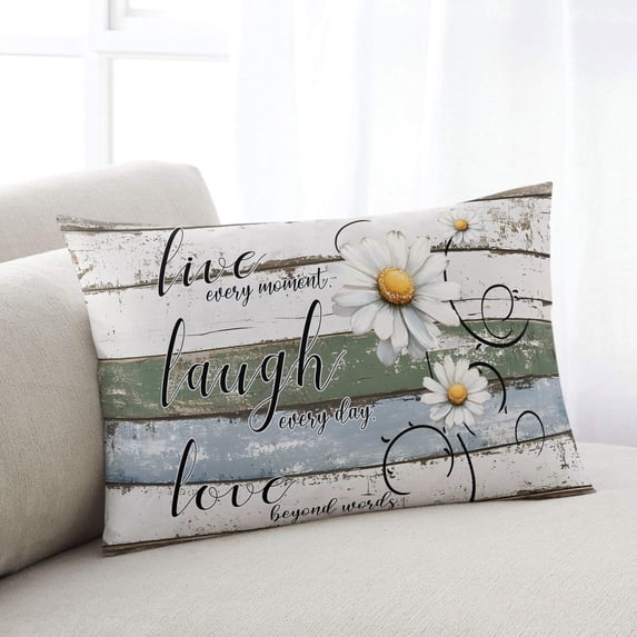 White Green Blue Lumbar Pillow Covers 12x20 Inch, Vintage Wooden Rustic White Daisy Floral Decorative Pillowcase with Zipper, Microfiber Breathable Throw Pillowcases for Sofa Bed Living Room