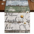 thumbnail image 1 of White Green Blue Table Runner 70 Inches Long,Vintage Wooden Rustic White Daisy Floral Cotton Linen Table Runners Dresser Scarves,Tabletop Scarf Furniture Cover for Home Dinner Party Decor 13"x70", 1 of 8