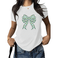 thumbnail image 1 of White Green Clover Patterned Bow Print T shirt St Patricks Day Graphic Tees Comfortable Oversized Shirts Stylish Holiday Casual Tops S-5XL, 1 of 4