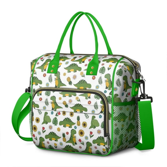 White Green Dinosaurs Floral Pattern Womens Lunch Box for Work,Insulated Large Lunch Bag for Tween and Teen,Loncheras Para Mujer,Leakproof Adult Lunch Bag for Work,Beach,Travel,Picnic,Camping