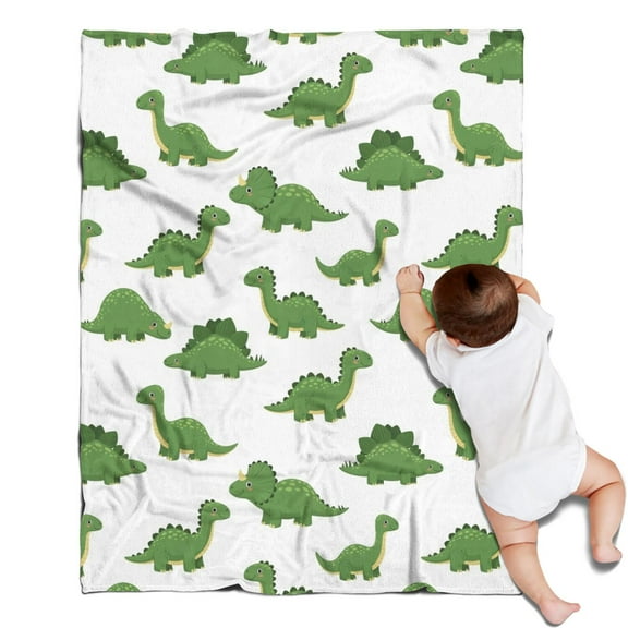 White Green Dinosaurs Pattern Blanket,Comfortable Soft Flannel Throw Blanket,All Season,Warm Lightweight Blankets for Sofa Bed Couch Living Room Chair,30"x40"