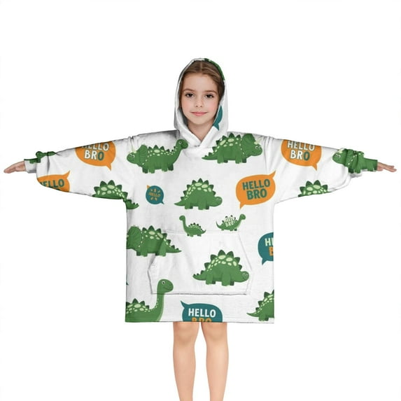White Green Dinosaurs Speech Bubbles Pattern Blanket Hoodies for Kids 6-13YR Oversize Wearable Blanket Hoodies for Boys Girls Teens