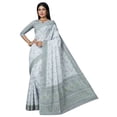 thumbnail image 1 of White & Green Floral Pure Cotton Block Print Saree - 18940110, 1 of 5
