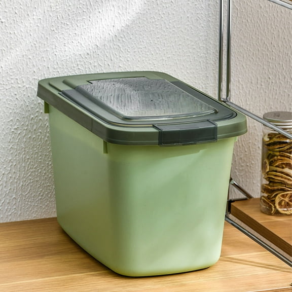 White/Green Large Airtight Rice Container, 13.77x8.66x7.87in Food Storage, with Measuring Cup for Cereal Flour Pet Food