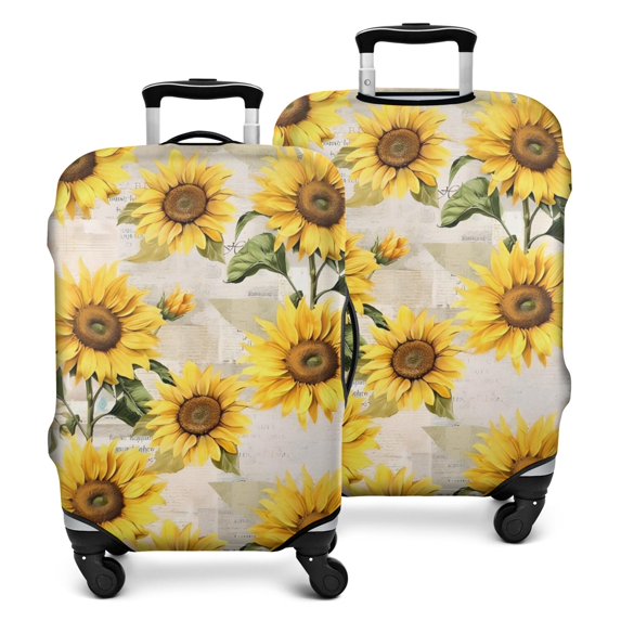 White Green Leaf Butterfly Newspaper Sunflower Pattern Luggage Cover Fashion Suitcase Cover Baggage Covers Fit 25-28 Inch Luggage (Go Travel)