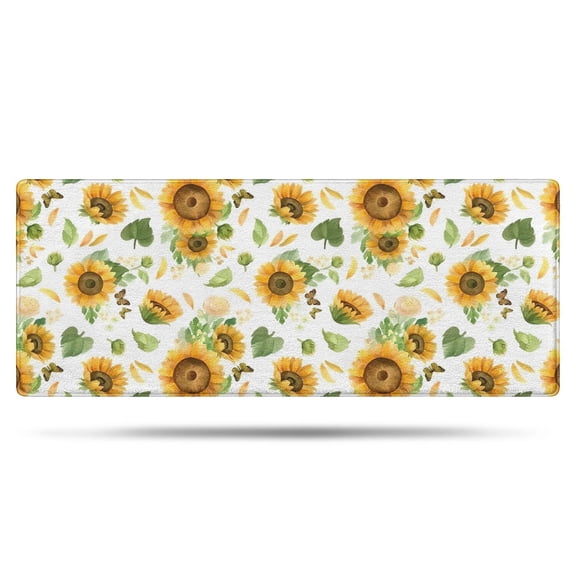 White Green Leaf Flower Sunflower Pattern Bathroom Rugs Mat,Non Slip Microfiber Bathroom Rug,Rubber Backing,Soft Bathroom Mats for Bathroom Floor,Tub and Shower,60x24in(150x60cm)