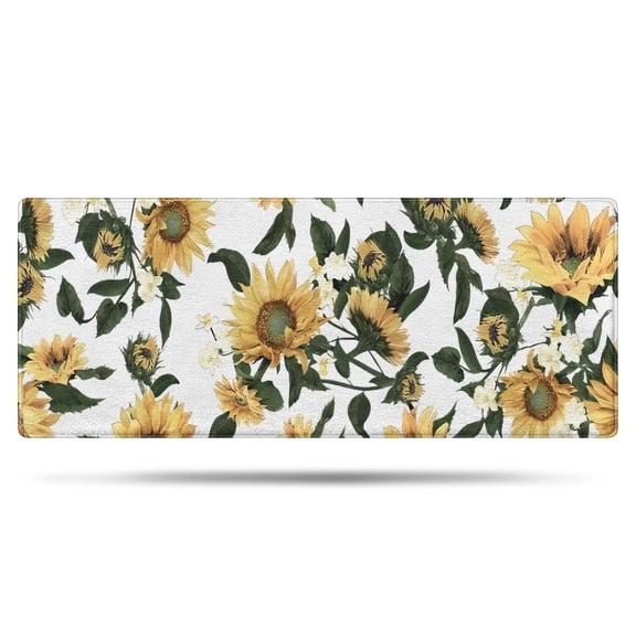 White Green Leaf Flower Sunflower Pattern Bathroom Rugs Mat,Non Slip Microfiber Bathroom Rug,Rubber Backing,Soft Bathroom Mats for Bathroom Floor,Tub and Shower,60x24in(150x60cm)