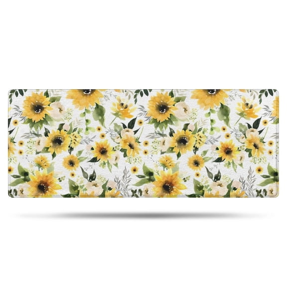 White Green Leaf Flower Sunflower Pattern Bathroom Rugs Mat,Non Slip Microfiber Bathroom Rug,Rubber Backing,Soft Bathroom Mats for Bathroom Floor,Tub and Shower,60x24in(150x60cm)