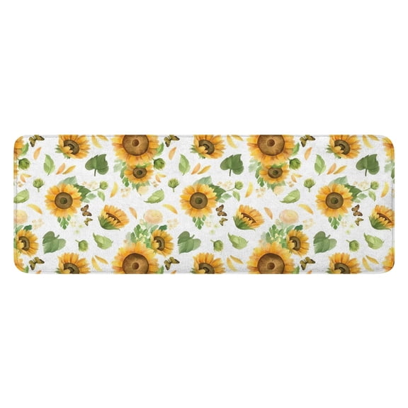 White Green Leaf Flower Sunflower Pattern Kitchen Rug Mat,Kitchen Runner Rugs Non Skid Washable,Decorative Kitchen Floor Mats for Kitchen,Sink,Laundry,17"x47.2"