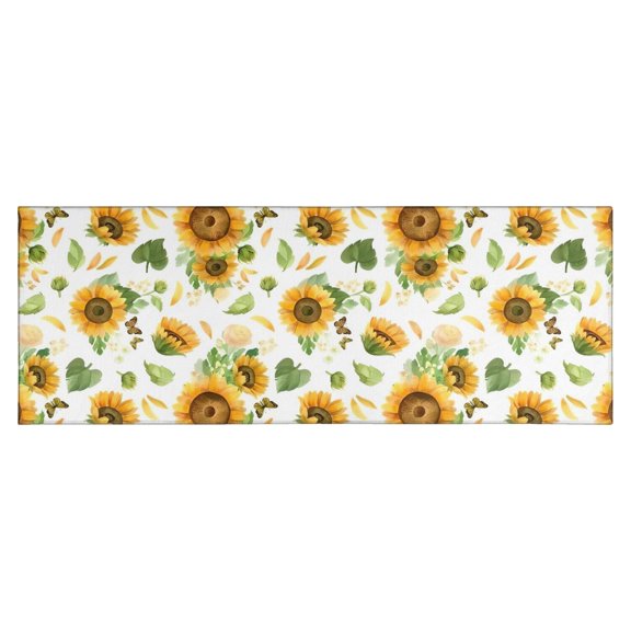 White Green Leaf Flower Sunflower Pattern Kitchen Rug Mat,Kitchen Runner Rugs Non Skid Washable,Decorative Kitchen Floor Mats for Kitchen,Sink,Laundry,17"X47"
