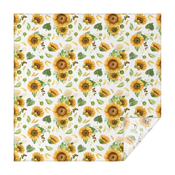 White Green Leaf Flower Sunflower Pattern Square Tablecloth,Waterproof Square Table Cover,Wipeable Spillproof Washable Table Cover for Home Kitchen Party Decor 60"x60"(152x152cm)