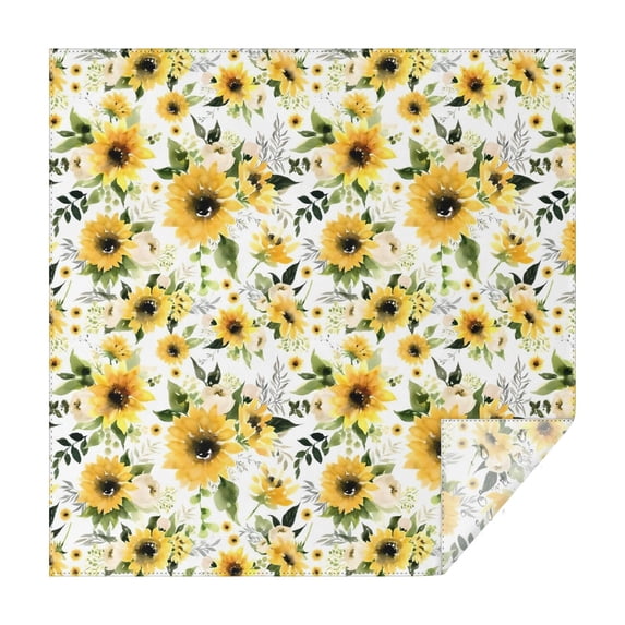 White Green Leaf Flower Sunflower Pattern Square Tablecloth,Waterproof Square Table Cover,Wipeable Spillproof Washable Table Cover for Home Kitchen Party Decor 60"x60"(152x152cm)