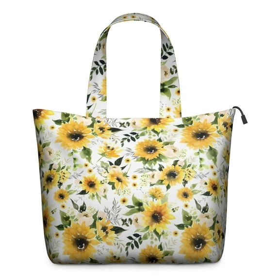 White Green Leaf Flower Sunflower Pattern Travel Tote Bags for Women Carry On,Large Weekender Bags for Women Travel,Multi Functional Duffle Bag for Work,Shopping,Sports
