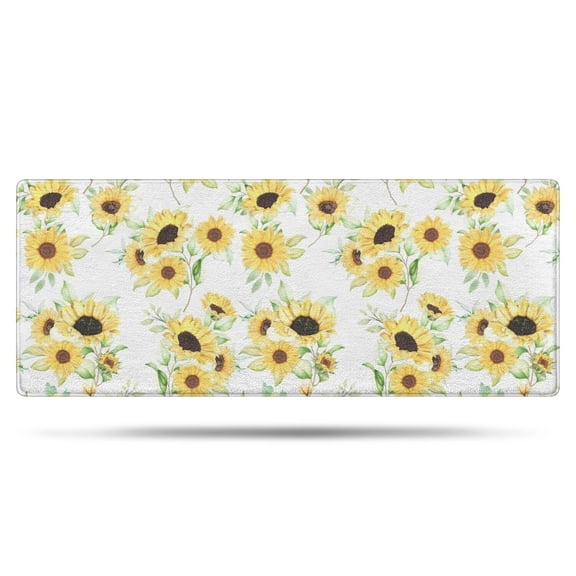 White Green Leaf Small Sunflower Pattern Bathroom Rugs Mat,Non Slip Microfiber Bathroom Rug,Rubber Backing,Soft Bathroom Mats for Bathroom Floor,Tub and Shower,60x24in(150x60cm)