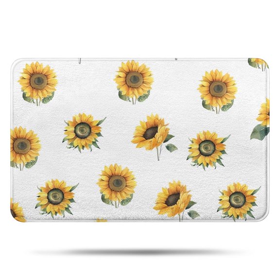 White Green Leaf Sunflower Pattern Bathroom Rugs Mat,Non Slip Microfiber Bathroom Rug,Rubber Backing,Soft Bathroom Mats for Bathroom Floor,Tub and Shower,17x27in(43x68cm)