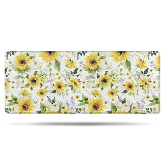 White Green Leaf Sunflower Pattern Bathroom Rugs Mat,Non Slip Microfiber Bathroom Rug,Rubber Backing,Soft Bathroom Mats for Bathroom Floor,Tub and Shower,60x24in(150x60cm)