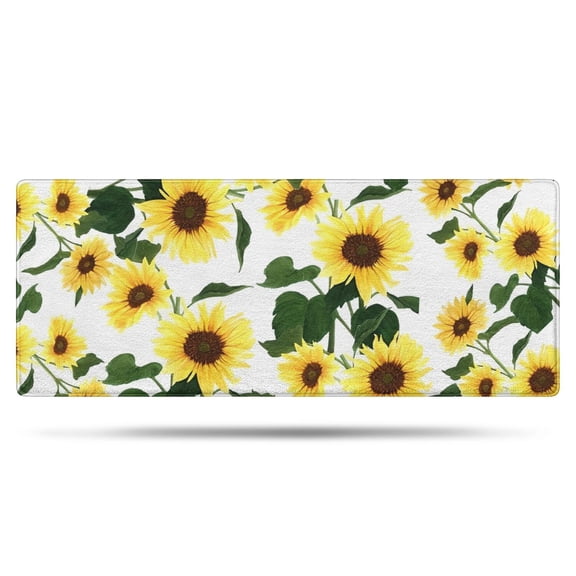 White Green Leaf Sunflower Pattern Bathroom Rugs Mat,Non Slip Microfiber Bathroom Rug,Rubber Backing,Soft Bathroom Mats for Bathroom Floor,Tub and Shower,60x24in(150x60cm)