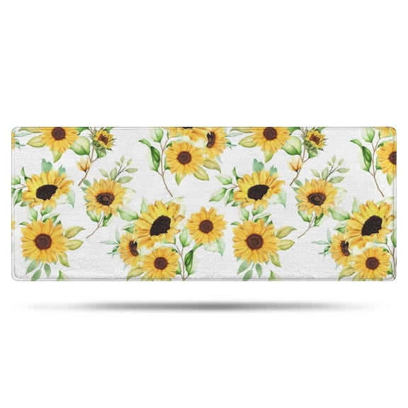 White Green Leaf Sunflower Pattern Bathroom Rugs Mat,Non Slip Microfiber Bathroom Rug,Rubber Backing,Soft Bathroom Mats for Bathroom Floor,Tub and Shower,60x24in(150x60cm)
