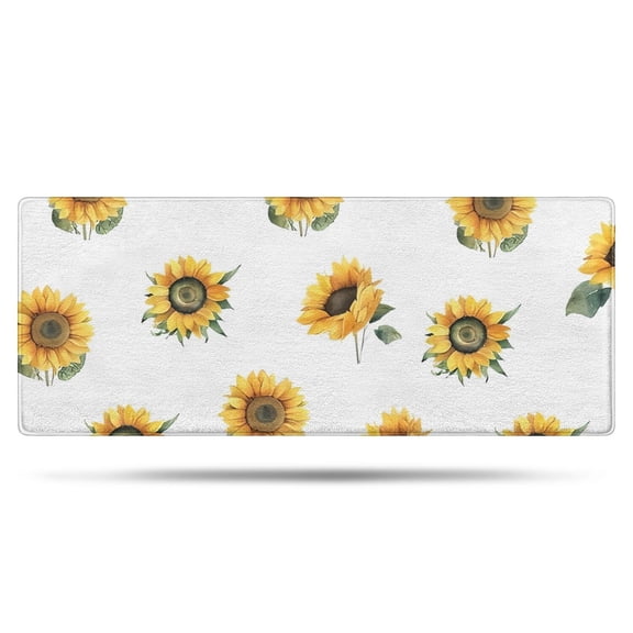 White Green Leaf Sunflower Pattern Bathroom Rugs Mat,Non Slip Microfiber Bathroom Rug,Rubber Backing,Soft Bathroom Mats for Bathroom Floor,Tub and Shower,60x24in(150x60cm)