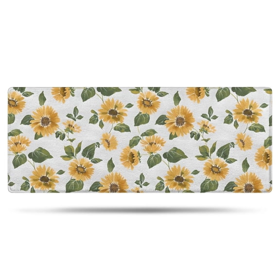 White Green Leaf Sunflower Pattern Bathroom Rugs Mat,Non Slip Microfiber Bathroom Rug,Rubber Backing,Soft Bathroom Mats for Bathroom Floor,Tub and Shower,60x24in(150x60cm)
