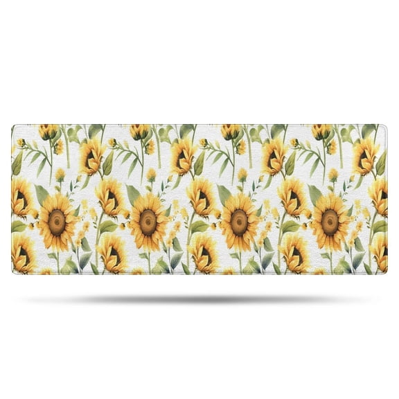 White Green Leaf Sunflower Pattern Bathroom Rugs Mat,Non Slip Microfiber Bathroom Rug,Rubber Backing,Soft Bathroom Mats for Bathroom Floor,Tub and Shower,60x24in(150x60cm)