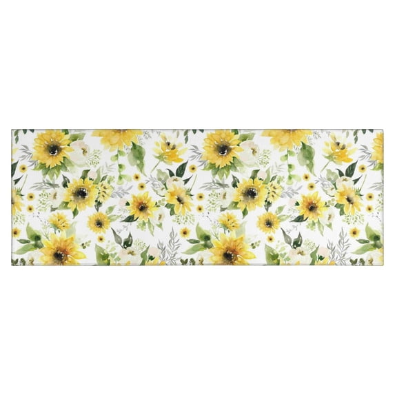 White Green Leaf Sunflower Pattern Kitchen Rug Mat,Kitchen Runner Rugs Non Skid Washable,Decorative Kitchen Floor Mats for Kitchen,Sink,Laundry,17"X47"