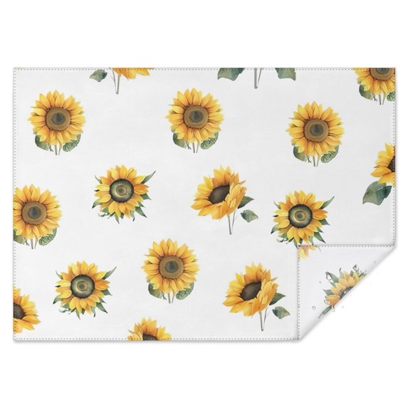 White Green Leaf Sunflower Pattern Rectangle Tablecloth 60"x84",Waterproof Polyester Rectangle Table Cloth, Wipeable Spillproof Polyester Tablecloth for Dining, Camping, Indoor and Outdoor