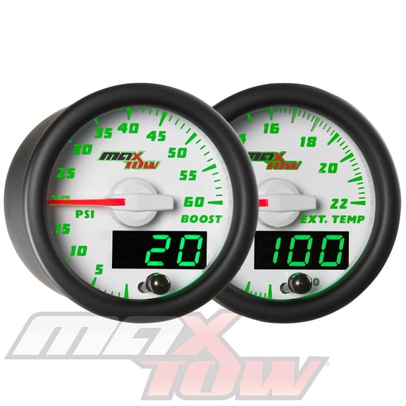 White & Green MaxTow 60 PSI Boost & 2200 F Exhaust Gas Temperature Gauge Set