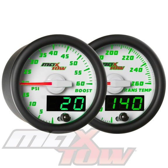 White & Green MaxTow 60 PSI Boost & Transmission Temperature Gauge Set