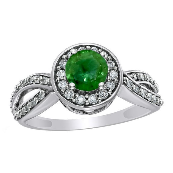 AFFY White & Green Natural Diamond Framed Twisted Shank Fancy Engagement Ring in 14K White Gold (1 cttw)