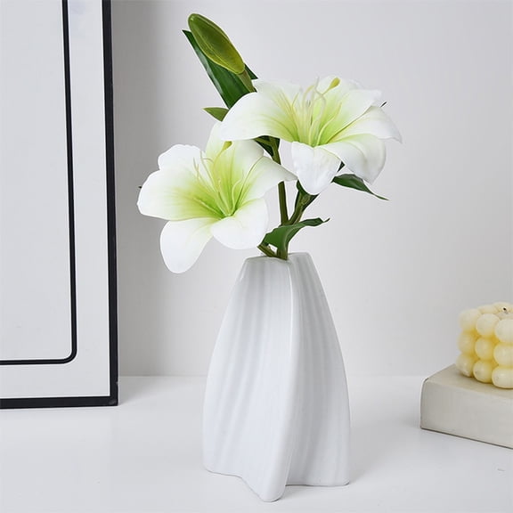 White Green Plastic Decorative Vase for Artificial Flowers - 6.69" Modern Home Centerpiece, Lightweight Tabletop Decor for Wedding, Party, Living Room