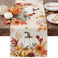 thumbnail image 1 of White Green Pumpkins Fall Table Runner - 48 Inch Long Thanksgiving Floral Rustic Cotton and Linen Blended Dress Scarves Farmhouse Table Runner for Kitchen Dining, Coffee Table, 13" x 48", 1 of 8