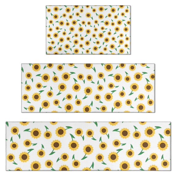 White Green Stem Sunflower Pattern Kitchen Rugs Sets Of 3,Kitchen Runner Rugs Non Skid Washable,Decorative Kitchen Floor Mats for Kitchen,Sink,Laundry,17"x30"+ 17"x47" + 17"x59"