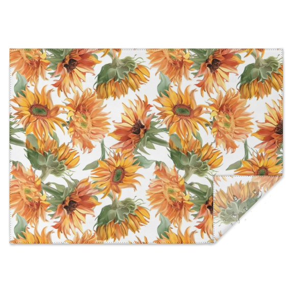 White Green Stem Sunflower Pattern Rectangle Tablecloth 60"x84",Waterproof Polyester Rectangle Table Cloth, Wipeable Spillproof Polyester Tablecloth for Dining, Camping, Indoor and Outdoor