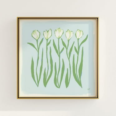 White & Green Tulip Floralmodernouthern Botanical Print, Grandmillennial, Elegant Preppy Chinoiserie Decor Wall Art, Modern Wall Decor, 16x16 UNFRAMED