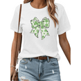 thumbnail image 1 of White Green Watercolor Clover Bow Print Tshirt St Patricks Day Graphic Tees Trendy Relaxed Fit Shirts Artistic Festive Daily Wear Tops S-5XL, 1 of 4