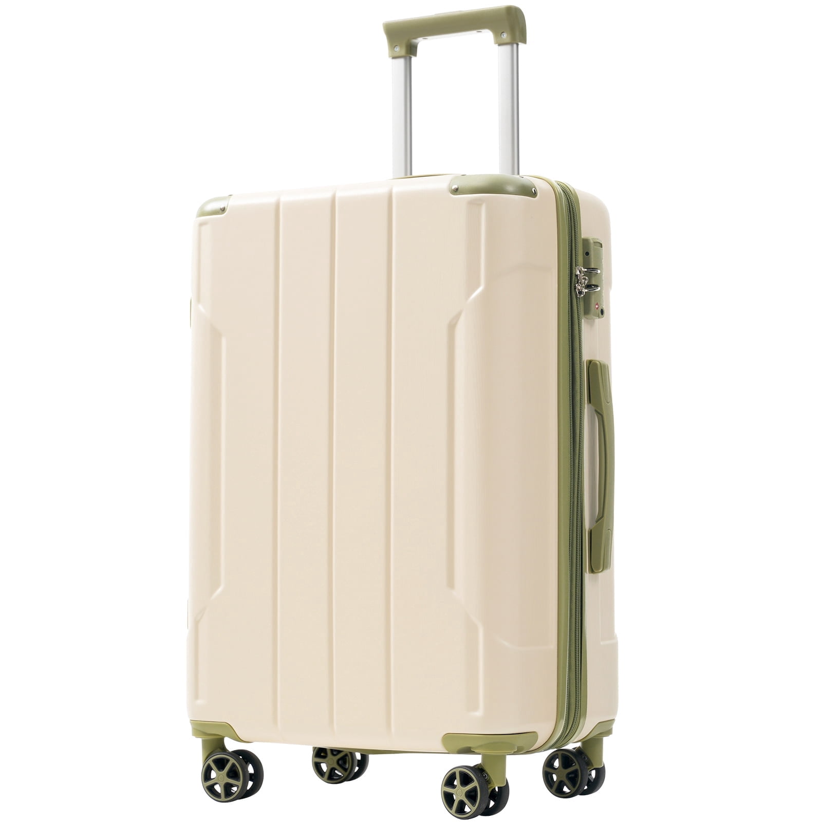 White+Green White and Green ABS Hardshell Luggage - 29.5 in Height Expandable Checked Suitcase with Double Wheels for Long Di