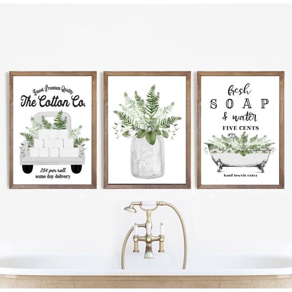 White Greenery Bathroom Wall Art Cotton Co Bathroom Wall Decor, Green Farmhouse Bathroom Decor Poster Printed Poster, Poster Only