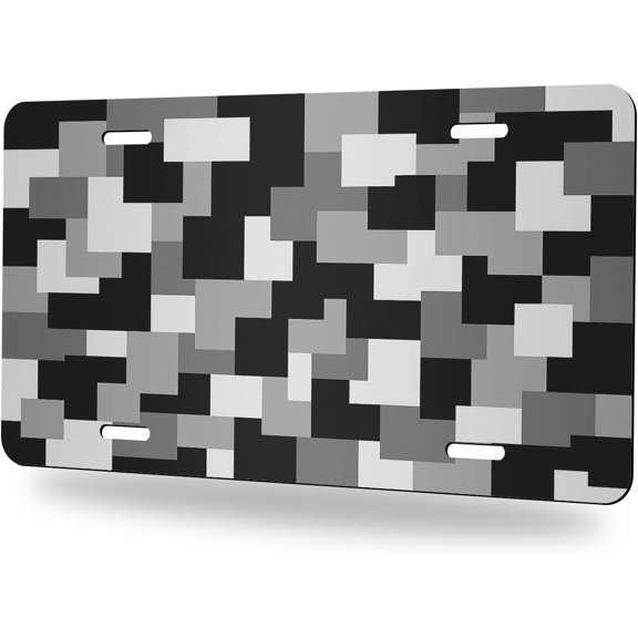 White Grey Black Decorative License Plate, Auto Plate Cover, Aluminum Metal, 4-Hole, 6 x 12 Inch