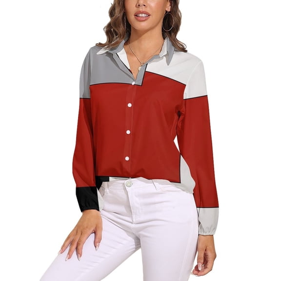 White Grey Black Red Abstract Geometric Long Sleeve Blouse Woman Streetwear Casual Shirts Summer Oversize Woman Streetwear Clothing Birthday Present