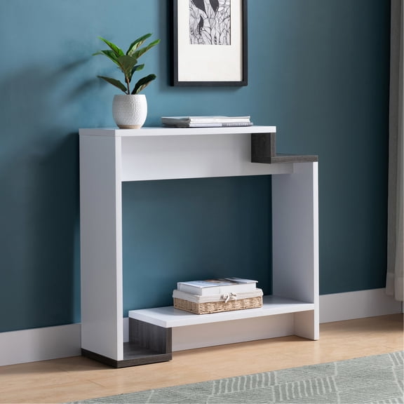 White & Grey Combination - Multi-level Shelving - Hallway Enhancement - Offers Versatile Use