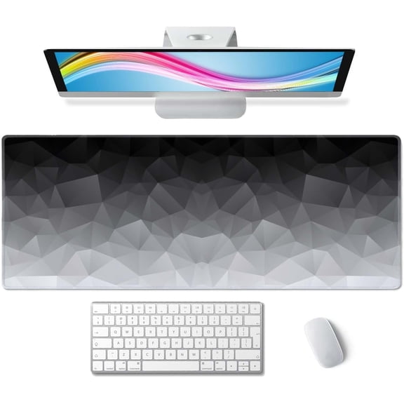 White Grey Geometric Extended Big Mouse Pad Large,XL Gaming Mouse Pad Desk Pad,31.5x11.8inch Long Computer Keyboard Mouse Mat Mousepad with 3mm Non-Slip Base and Stitched Edge for Home Office Work