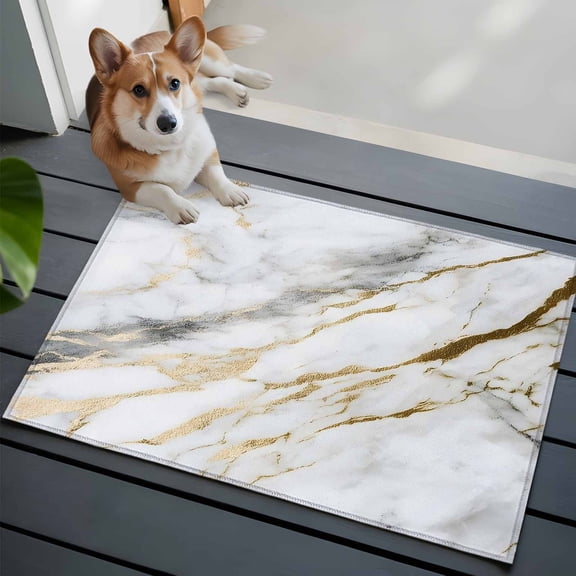 White Grey Gold Marble Washable Area Rug 2x3 Abstract Modern Cracked Stone Texture Low-Profile Area Rugs with Non Slip Backing Indoor Floor Carpet for Entrance Living Room Bedroom Home Office