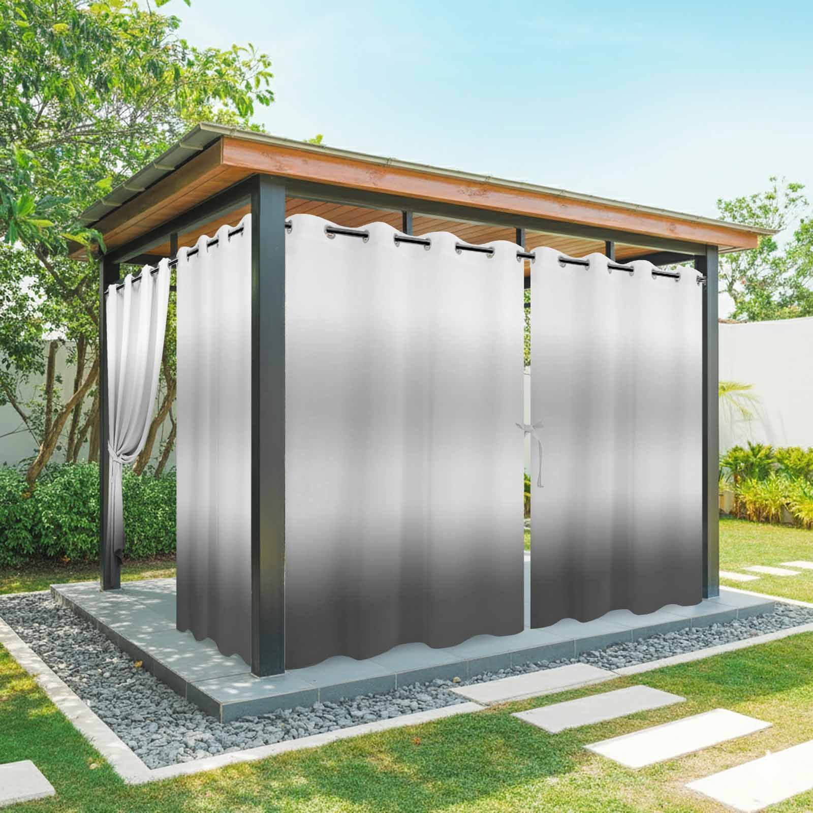 White and Grey Gradient Outdoor Curtains for Patio, Minimalist Dark Grey Ombre Modern Art Sunshade Privacy Drapes Grommet Waterproof Outside Curtains for Porch/Cabana/Balcony 54"x 108", 1 Panel