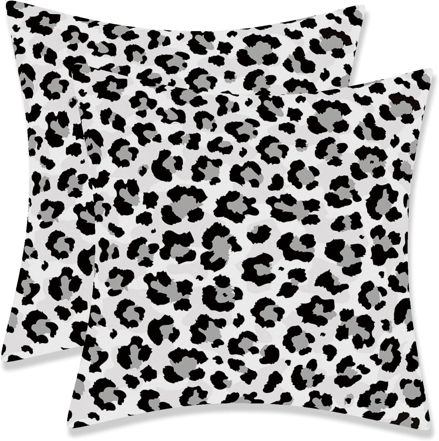 Snow Leopard Print Cotton Polyester Throw Pillow Covers 18" x 18" Set