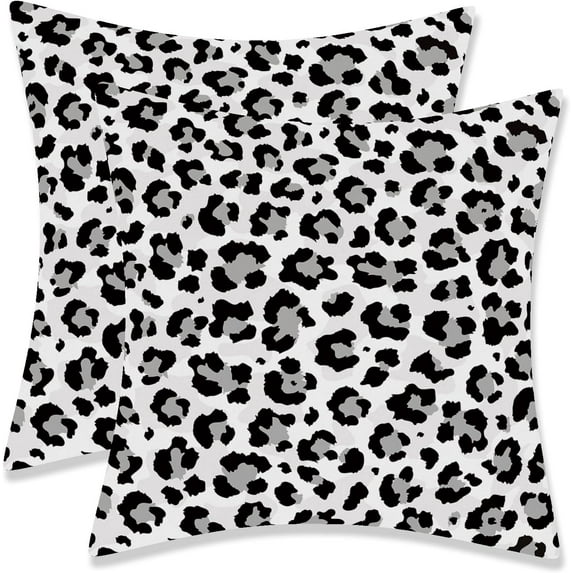 White Grey Leopard Print Pillow Covers 18x18 Inch Set of 2 Snow Cheetah Throw Pillow Covers Animal Print Farmhouse Pillow Cases Cotton Square Cushion Covers for Home Couch Bed Sofa Chair Decor