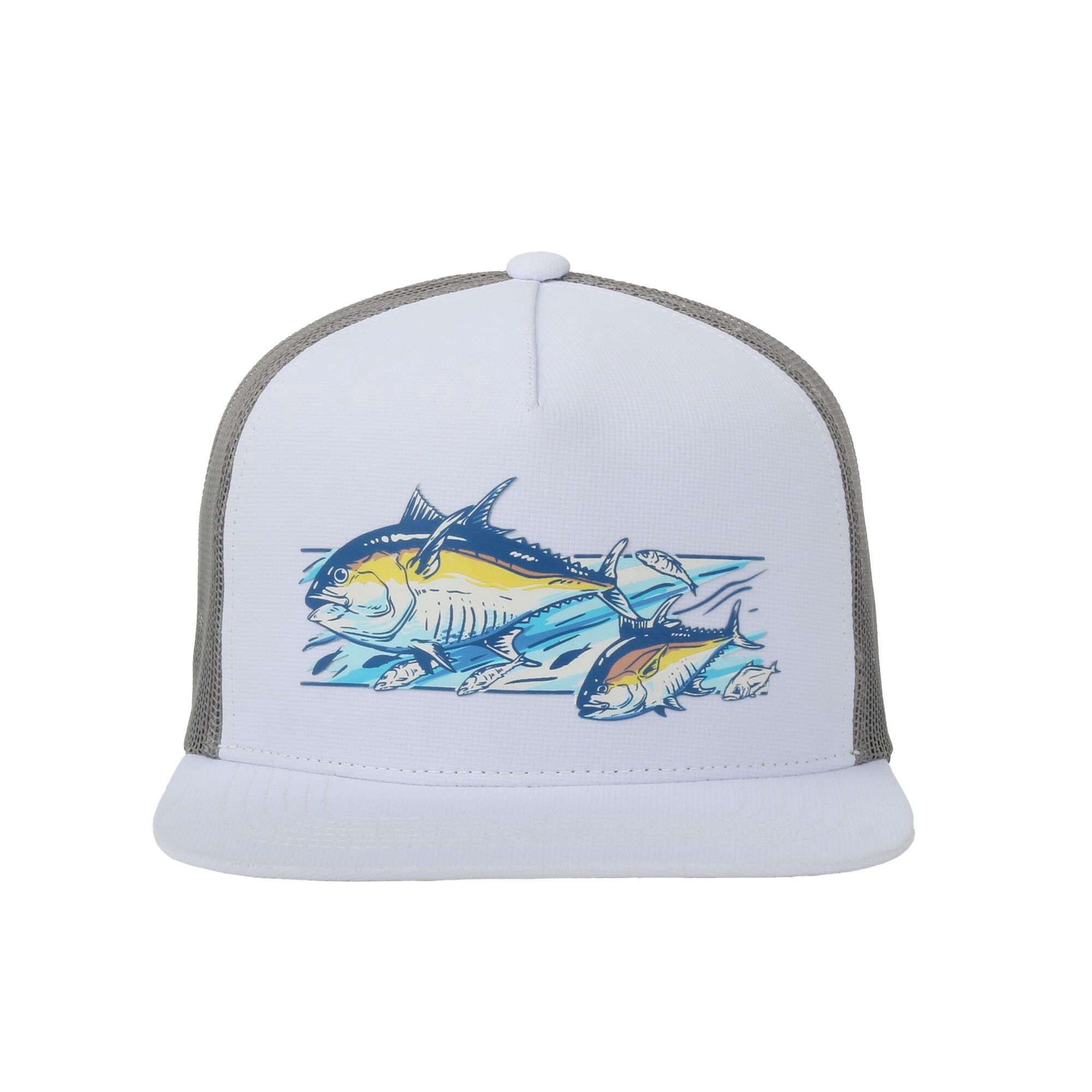 White/Grey Mahi Mahi 5-Panel Fishing Cap – Structured, Flat Bill