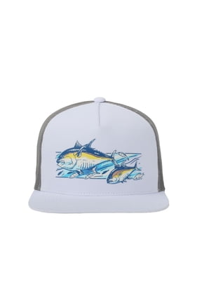 White/Grey Mahi Mahi 5-Panel Fishing Cap – Structured, Flat Bill Snapback, One Size