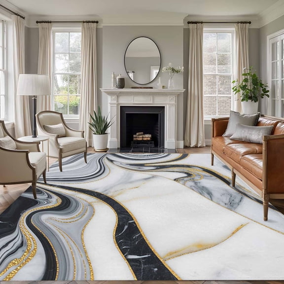 White Grey Marble Area Rug 6x9 Washable Rug Non Slip Modern Abstract Art Ink Painting Large Area Rug Soft Stainresistant Indoor Floor Carpet for Living Room Bedroom Home Office Dining Room Nursery