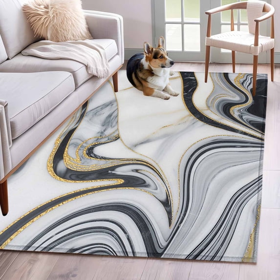 White Grey Marble Kitchen Runner Rug 2.7x5 Washable Runners for Hallway Non Slip Modern Abstract Art Ink Painting Large Area Rug Indoor Floor Carpet for Bathroom Laundry Entryway Bedroom Living Room
